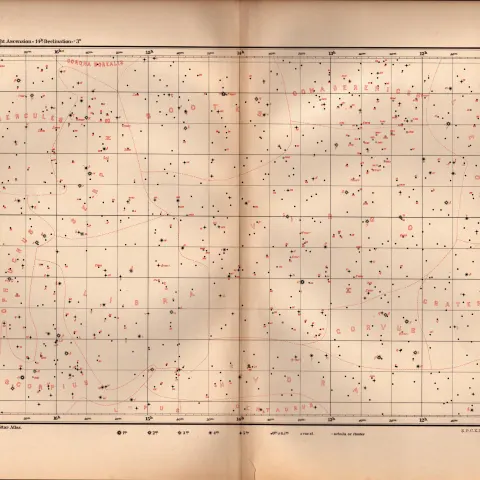 Star Atlas Declination 14 Hr -3 Degrees Astronomy Antique Map.