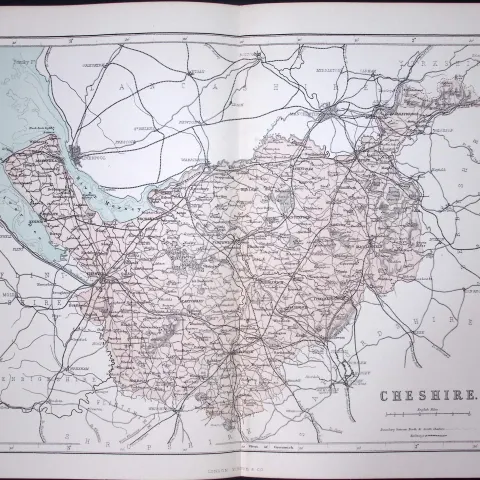 County Cheshire 150 Years-Old 1875 Coloured Detailed Antique 1875 Map-32