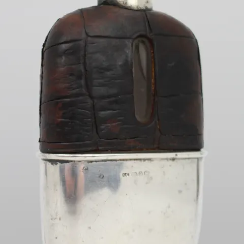 Antique Victorian Silver & Leather Hip Flask Birmingham 1890