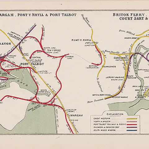 Aberavon Margam Pont y Rhyll & Port Talbot Wales Antique Railway Junction Map-141.