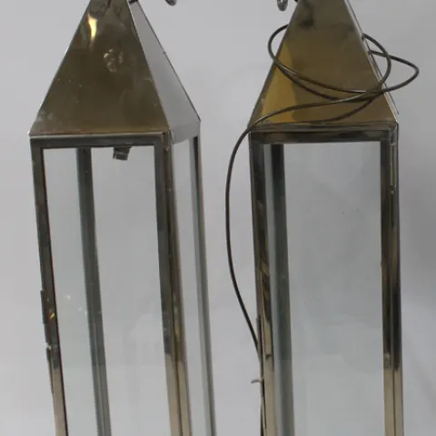 Pair of Large Vintage Chrome Lanterns