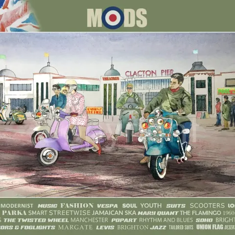 Mod Gathering Clacton Pier Nostalgic 1960's Scene Extra Large Metal Wall Art