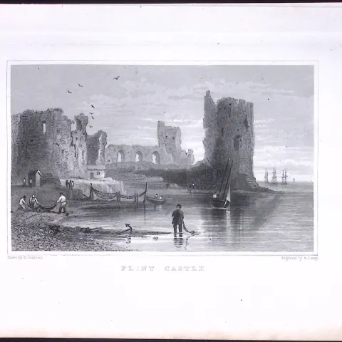 Wales-Flint Castle Antique 166-Year-Old  Steel Engraving-15