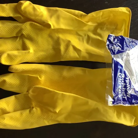 12 Pairs Caring Hands Extra Large Rubber Gloves Yellow