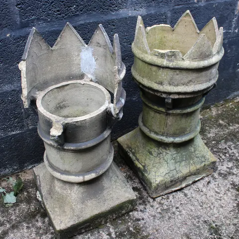 Pair of Castellated Terracotta Chimneys