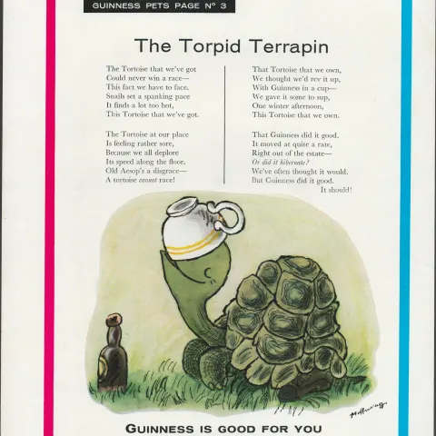 Original 1960 Guinness Pet Print The Torpid Terrapin-G.E. 3383.AThis Print Is Over 60 Years Old