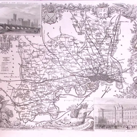 County London & Middlesex Detailed 178 years-Old Antique Steel Engraving Map-18-TR