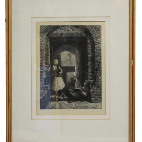 Victorian Arabic Etching Set in Gilt Frame