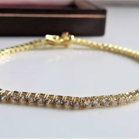 Gold on Sterling Silver Tennis Bracelet 'NEW' with Gift  Pouch