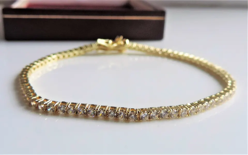 Gold on Sterling Silver Tennis Bracelet 'NEW' with Gift  Pouch