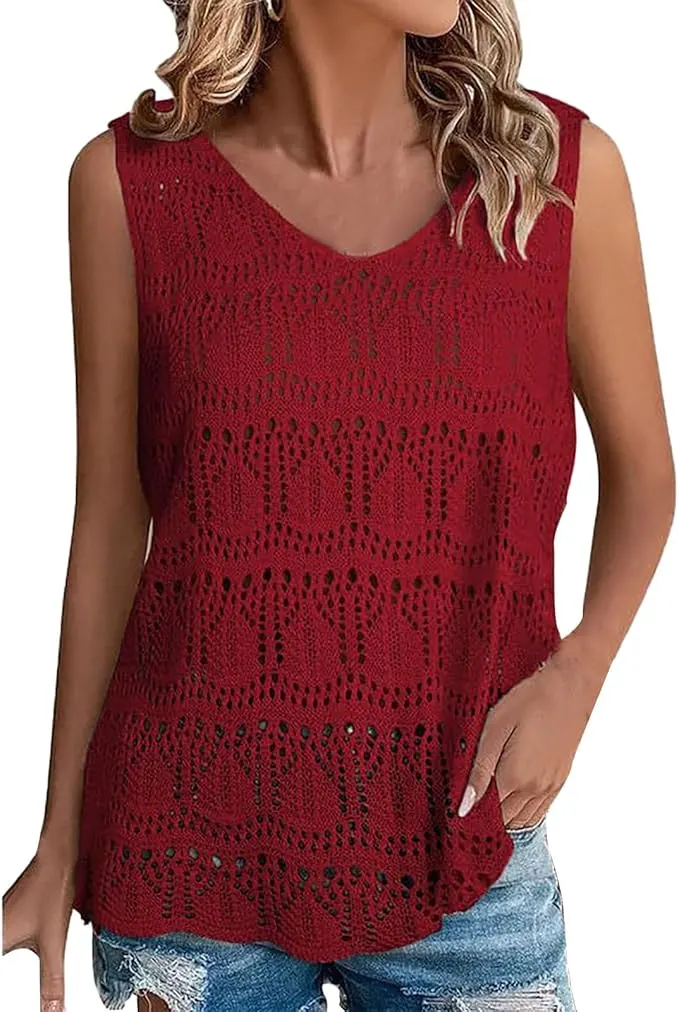 15 x Trendy V Neck Crochet Sleeveless Shirts Lb47 sku-3907