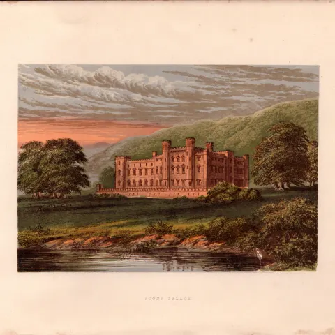 Scone Place Perth Gilt-Edge Coloured c1866 Antique Book Plate.
