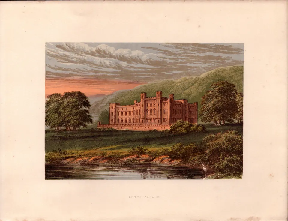 Scone Place Perth Gilt-Edge Coloured c1866 Antique Book Plate.