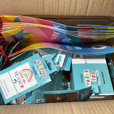 Z1/A - NEW Job Lot Box of ''Thank you'' Teacher Gifts - Bracelets, Gift Bags, Note Books + More
