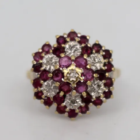 Vintage Diamond & Ruby 9ct Gold Cluster Ring