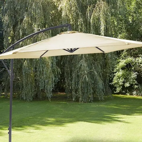 (109/P) RRP £109. 3m Elton Cantilever Overhanging Parasol Cream. Crank Mechanism Makes It Easy To O