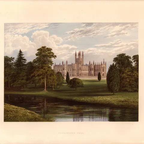 Toddington Park Winchcombe Glos Gilt-Edge Coloured Antique Book Plate.