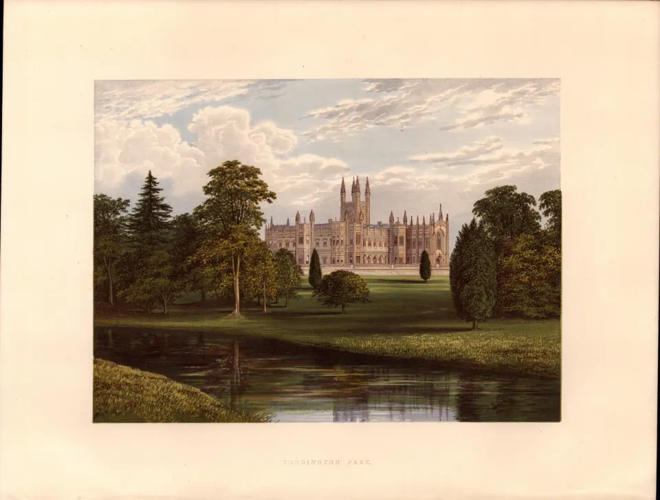 Toddington Park Winchcombe Glos Gilt-Edge Coloured Antique Book Plate.
