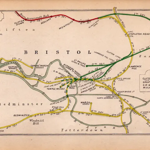 Bristol, Clifton, Bedminster, Marsh Antique Detailed Railway Diagram-9.