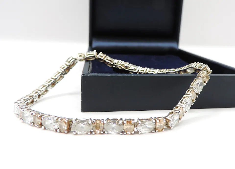 Sterling Silver CZ Gemstone Tennis Bracelet With Gift Box