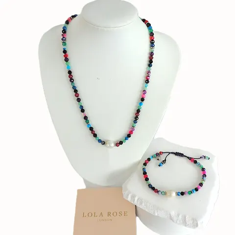 Lola Rose London Gemstone Bead & Pearl Necklace & Bracelet Set 'New'