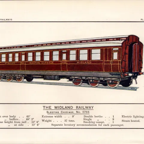 The Midland Railway Sleeper Carriage Train Antique Book Plate.