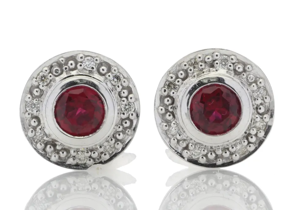 9ct White Gold Created Ruby Diamond Earring 0.16