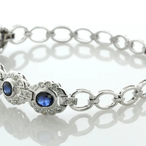 14ct White Gold Oval Cluster Diamond And Sapphire Bracelet (S1.90) 1.48 Carats