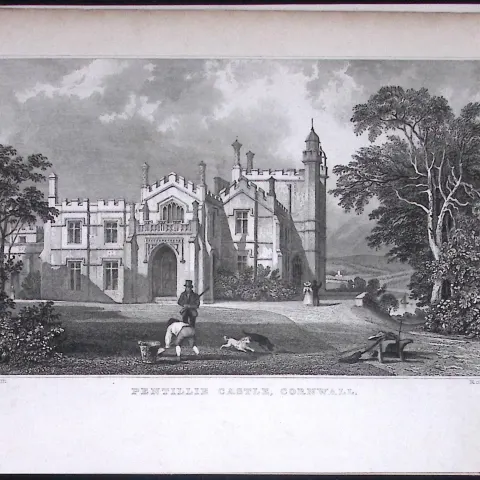 Cornwall Pentillie Castle St Mellion Antique 193 Years-Old Steel-Engraving-5