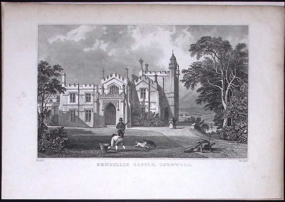 Cornwall Pentillie Castle St Mellion Antique 193 Years-Old Steel-Engraving-5