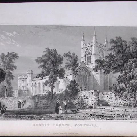 Cornwall Bodmin Church Antique 193 Years-Old Steel-Engraving-9