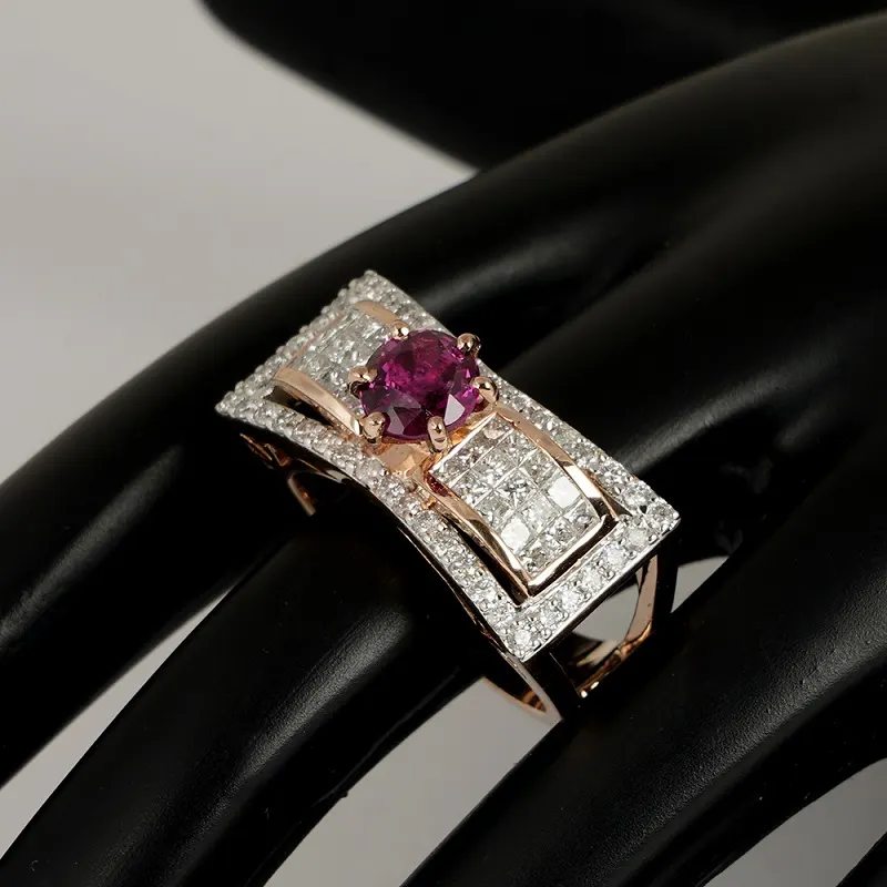 14 K / 585 Rose Gold Designer Ruby (GIA Certified) & Diamond Ring