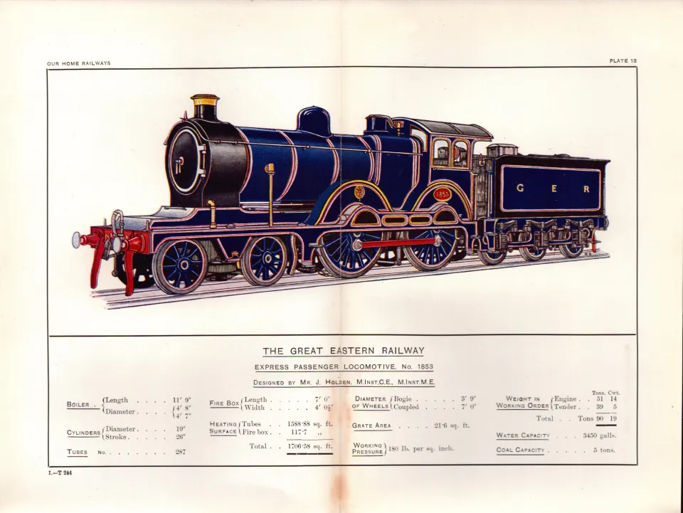 The Great Eastern Railway Coloured Detailed Antique Book Plate.