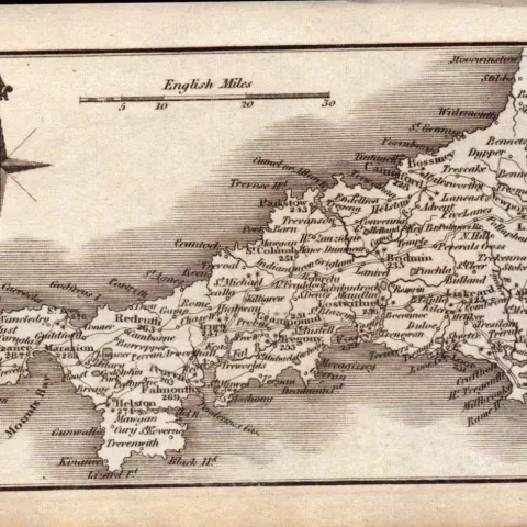 Cornwall Antique Copper Engraved George IV  Map by Sidney Hall.