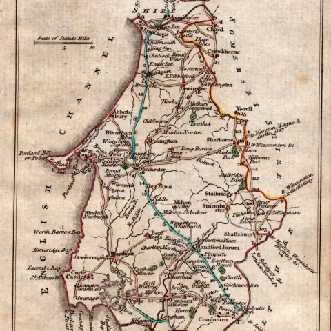 Dorsetshire John Cary’s 1792 Antique Coloured Engraved Map.