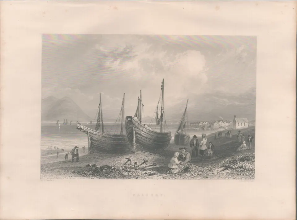 Allonby Cumbria Antique 1842 Steel Engraving.