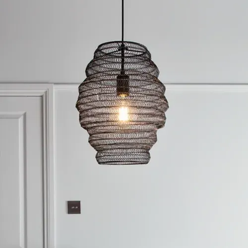 Goodhome Pepalu Matt Black Pendant Ceiling Light, (Dia.) 300mm