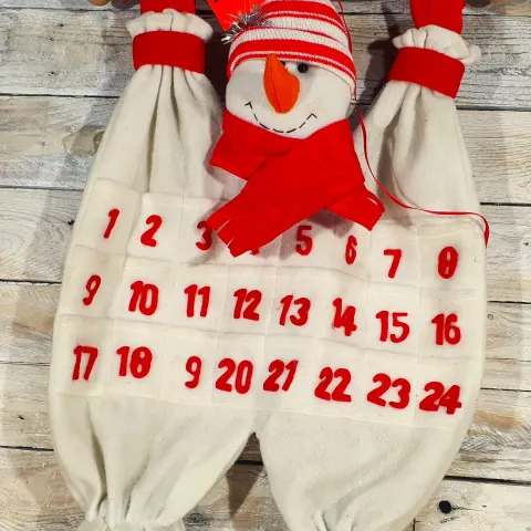 3D fabric, hanging Snowman advent calendar. 55cm x 37cm