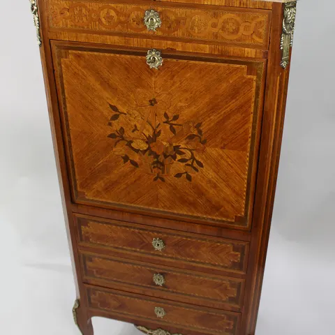 19th c. French Marble Topped Inlaid Escritoire