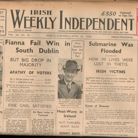 1939 Irish Paper Sean Russell IRA Chief Of Staff Arrested Detroit USA.