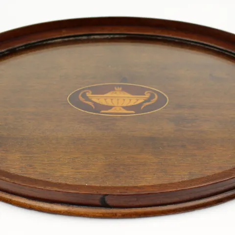 Fine Edwardian Mahogany & Satinwood Inlaid Oval Tray c.1900