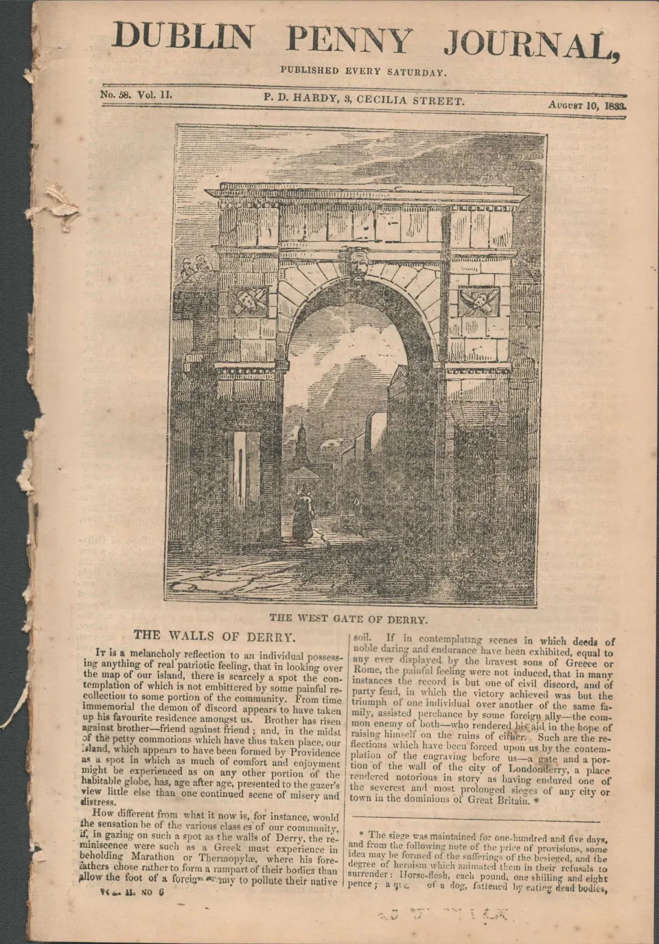 Antique Irish Newspaper August 10th 1833 The West Gate  and Walls of Derry