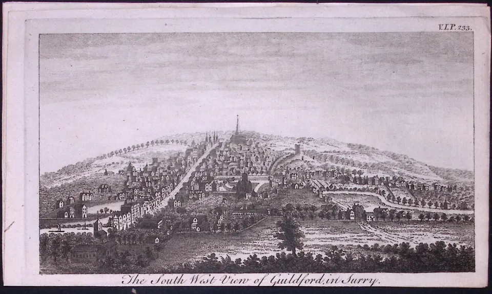 Surrey View of  Guildford Town Rare 1776 Georgian Copper Plate Antique Engraving -78