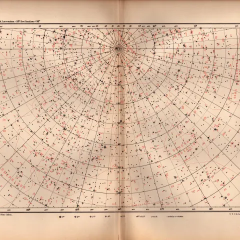 Star Atlas Declination 18 Hr +58 Degrees Astronomy Antique Map.