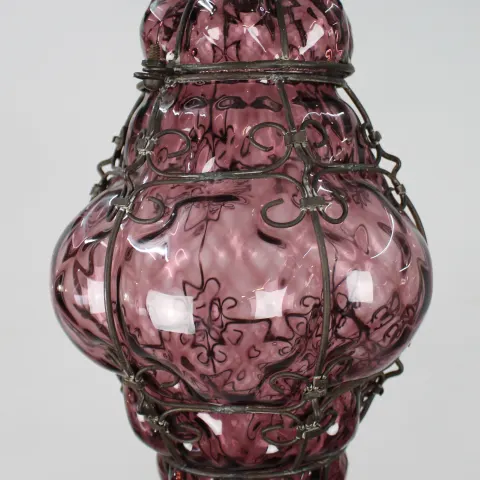 Vintage Handblown Spanish Glass Caged Lantern