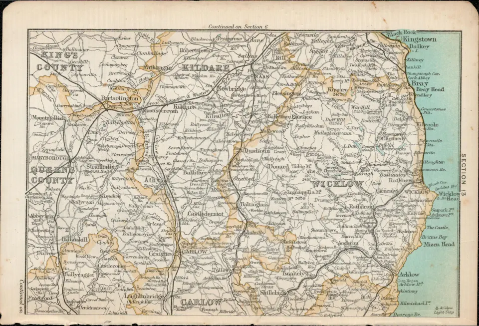 Kildare Laois Bray Arklow Wicklow Carlow Antique Map 13.