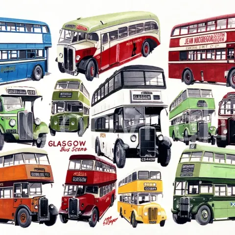 Glasgow Vintage Bus Trip Down Memory Lane Montage Metal Wall Art