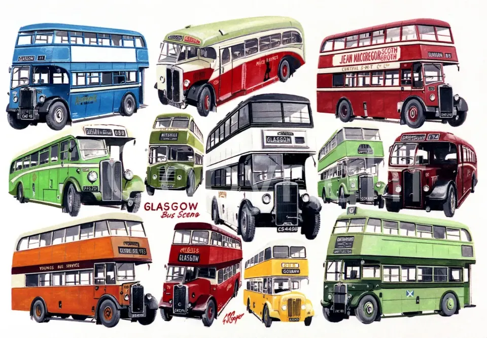Glasgow Vintage Bus Trip Down Memory Lane Montage Metal Wall Art