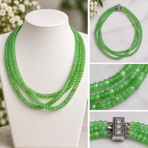 Elegant Green Multi-Strand Faceted Bead Necklace