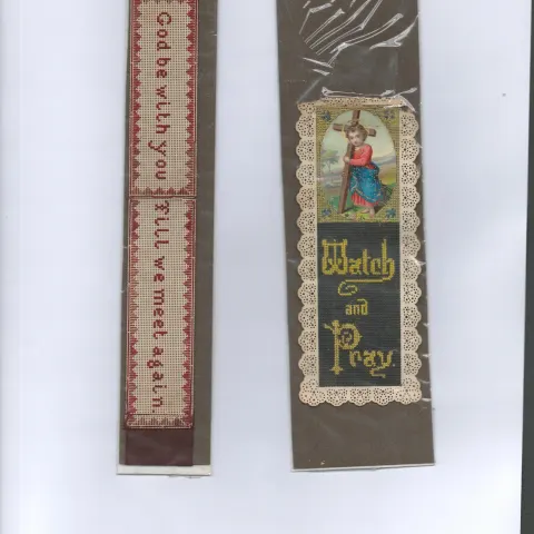 2 Victorian Antique Silk Stitched Bookmarks